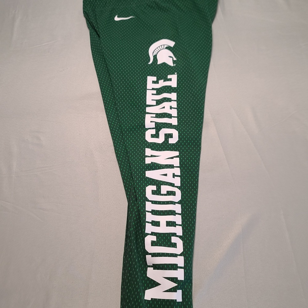 Nike Michigan State Spartans Leggings Women Large Green NCAA Athletic Pants MSU